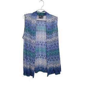 Chico's Travelers Blue Geometric Open Front Vest Size 2 L XL